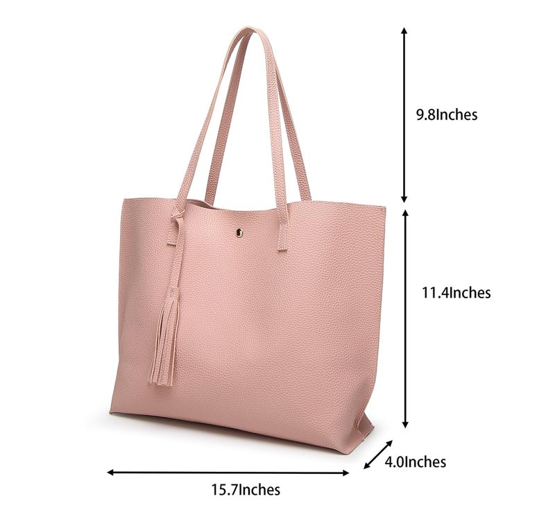 Dreubea Women's Soft Faux Leather Tote Shoulder Bag from, Big Capacity Tassel Handbag Light Blue - Image 2